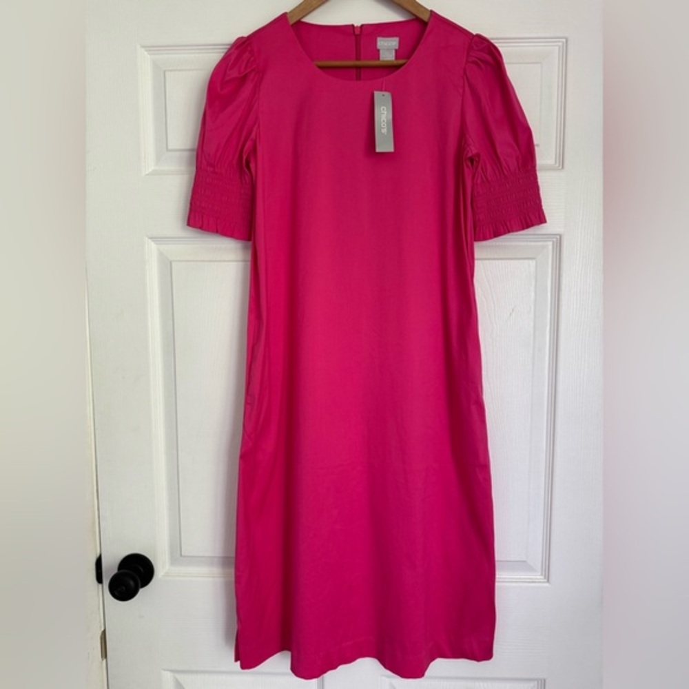 Chico’s Smocked Puff Sleeve Midi Dress – Lotus Petal Pink – Size 00 (XS) – NWT